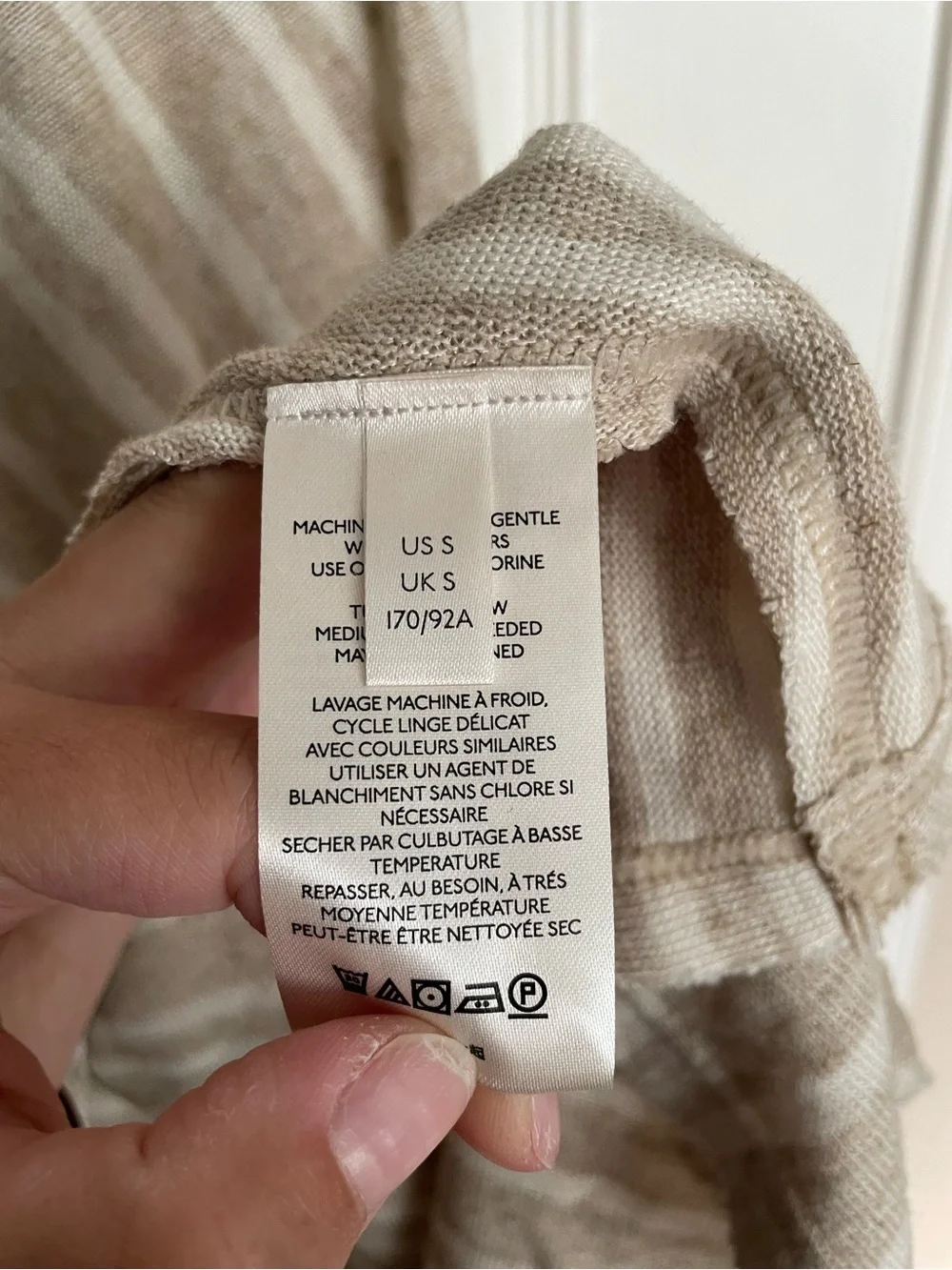 Free People size Small Linen Blend Striped Beige & White Ruffle Hem Mini Dress